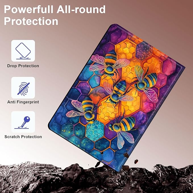 Case for Samsung Galaxy Tab S10 FE/ S9 FE 5G 10.9 Inch/Tab S9 11 Inch, Slim PU Leather Stand Cover with Auto Wake/Sleep, Multi-Angle Viewing & Shockproof, Illustration of Bees