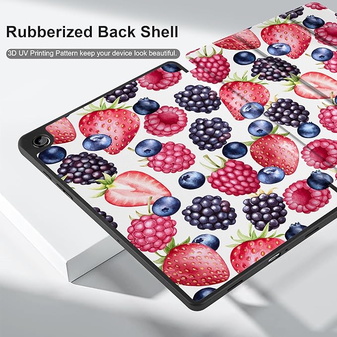 MEEgoodo Case for Samsung Galaxy Tab A9 Plus 11 inch Cover 2024 2023 with S Pen Holder,A9+ Smart Tablet Cases with Leather Trifold Stand+Soft TPU Back Shell+Smart Auto Wake/Sleep,Fresh Berries Pattern