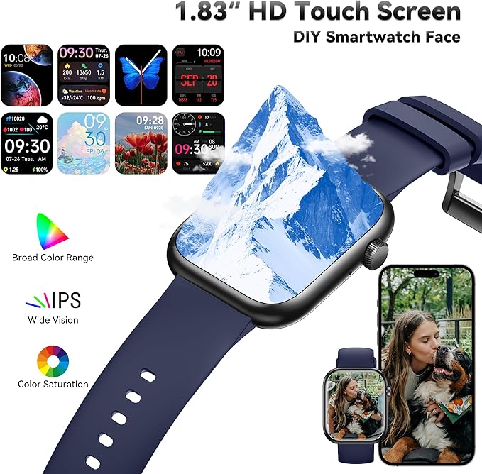 Smart Watch for Men Women, 1.83" Fitness Watch (Answer/Make Call), Smartwatch with Heart Rate/Blood Pressure, Sleep Tracker, Pedometer, 120+ Sport Modes,IP68 Waterproof Fitness Tracker for Android IOS