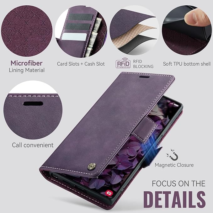 Wallet Case for Samsung Galaxy S23 Ultra Leather Wallet Flip Cover with Card Holder, Kickstand, Magnetic Closure, RFID Blocking TPU Shockproof Phone Case Compatible with S23 Ultra, Purple