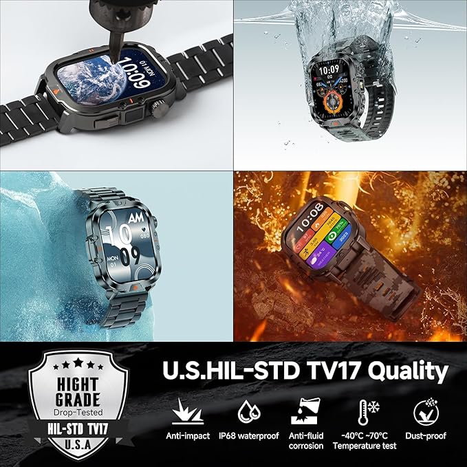 Smart Watch for Men Military Answer/Make Call 2.01″ Display 170+ Sports Modes Fitness Smart Watch IP68 Waterproof 30 Days Standby Smartwatch for Android iOS Black Camouflage Silicone Strap