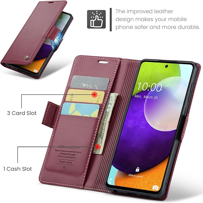 for Samsung Galaxy A52 4G/5G Case, Premium PU Leather Wallet Case Flip Cover with [RFID Blocking][Card Holder][Stand Function] for Samsung Galaxy A52 (5G/4G)/A52s 5G, Red