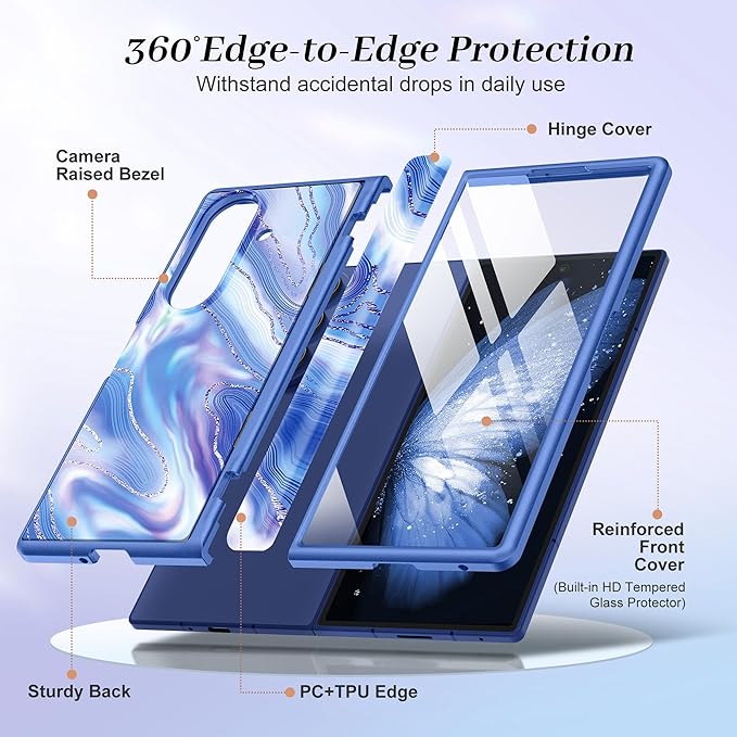 GVIEWIN for Samsung Galaxy Z Fold 7 Case Built-in HD Screen Protector [Compatible with Magsafe][Hidden Kickstand] Magnetic Full-Body Hinge Protection Slim Phone Case for Z Fold 7, Aurora/Azure Blue