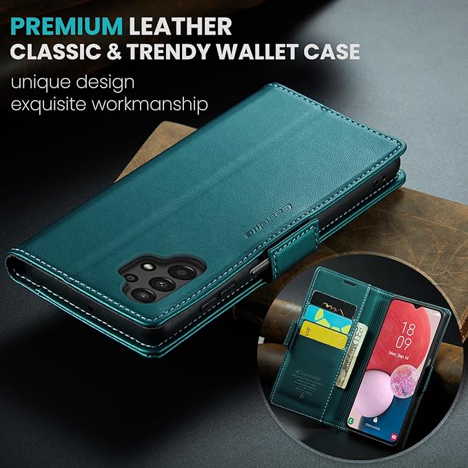 for Samsung Galaxy A13 4G/5G Case, Premium PU Leather Wallet Case Flip Cover with [RFID Blocking][Card Holder][Stand Function] Shockproof Protective for Samsung Galaxy A13, Blue-Green