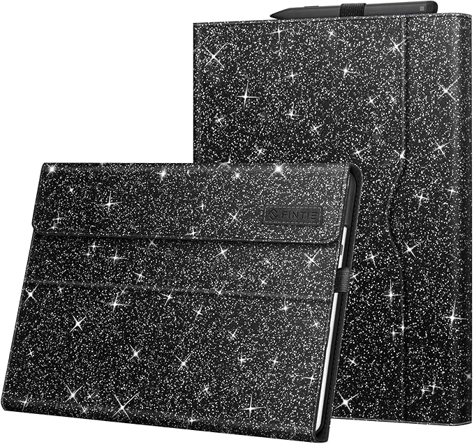 Fintie Case for 13 Inch Microsoft Surface Pro 11/10/9 - Multiple Angle Viewing Portfolio Business Cover with Pocket & Stylus Holder, Compatible with Type Cover Keyboard (Glitter Black)