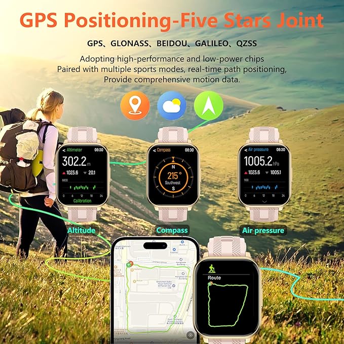 Smart Watch with Ai Functions GPS Tracking for Android Phones and iPhone Compatible Bluetooth Call Message Alert Heart Rate/Sleep Monitor IP68 Waterproof for Women