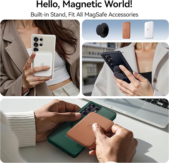 CASEKOO Patented 360° Spin Magnetic Stand for Samsung Galaxy S25 Ultra Case [18FT Military Drop Protection] [Compatible with MagSafe] Matte Translucent Slim S25 Ultra Case 6.9'' 2025, Green