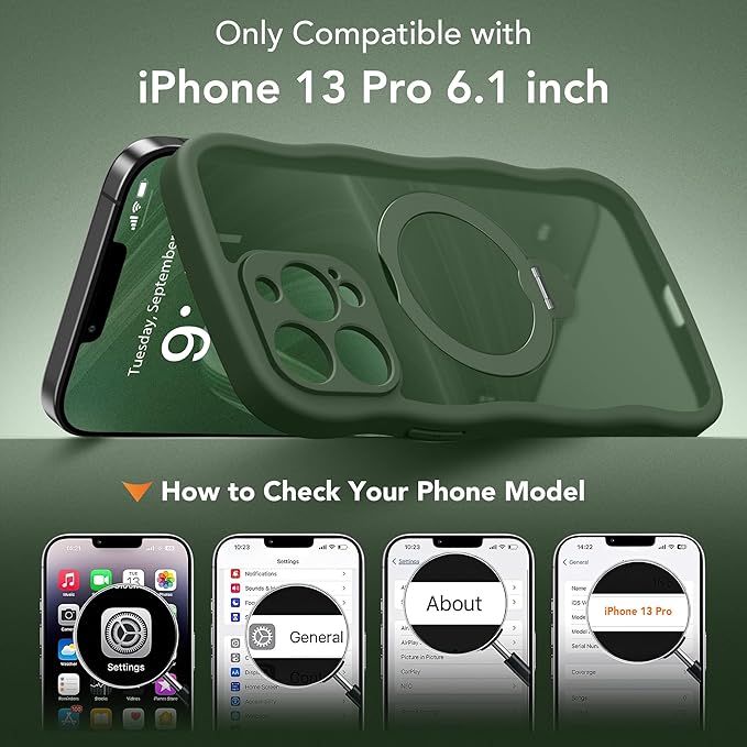 GolbinBox for iPhone 13 Pro Case for Women,[Compatible with Magsafe][360° Spin Magnetic Stand][Cute Wave Edge][Military-Grade Protection] Translucent Matte Phone Case for iPhone 13 Pro, Green