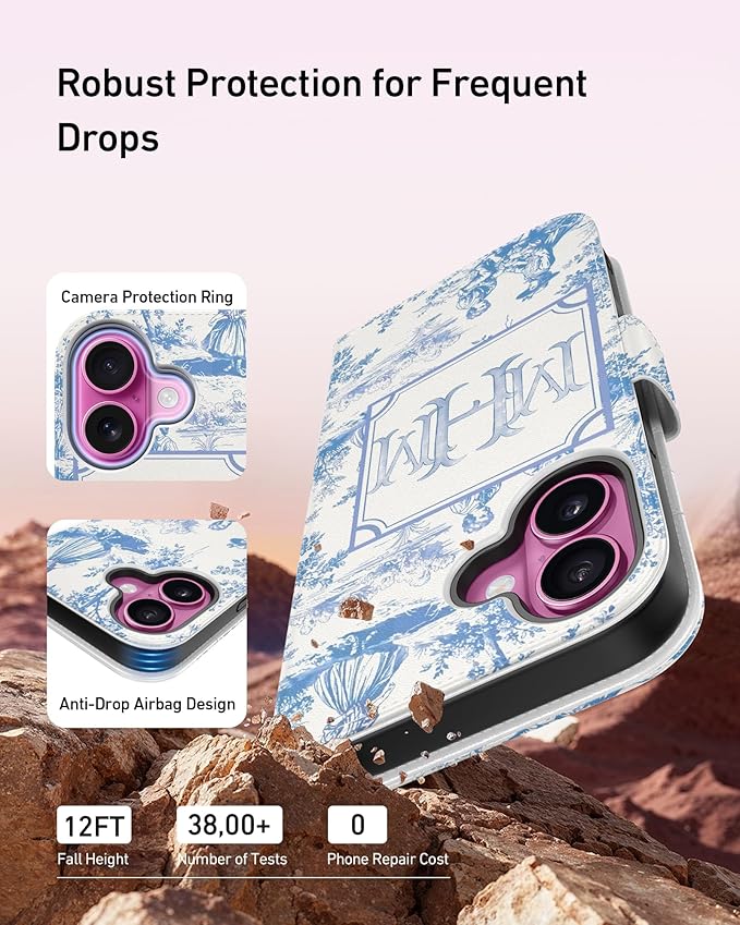 DEENAKIN for iPhone 16 Plus Wallet Case with Card Holder + Cash Clip, RFID-Blocking, Military-Grade Drop Protection, Magnetic Closure with Leather Kickstand - Heritage Artistry