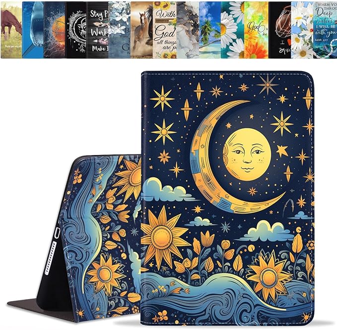 Case for Samsung Galaxy Tab S10 Lite / S10 FE / S9 FE 10.9-Inch / S9 11-Inch, Slim Lightweight PU Leather Stand Cover with Auto Wake/Sleep, Magical Sun and Moon