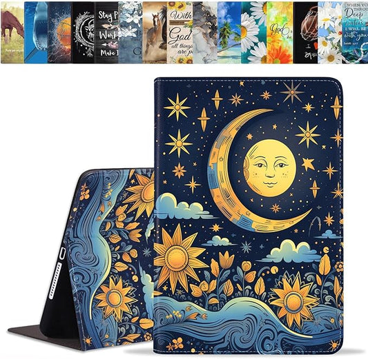 Case for Samsung Galaxy Tab S10 Lite / S10 FE / S9 FE 10.9-Inch / S9 11-Inch, Slim Lightweight PU Leather Stand Cover with Auto Wake/Sleep, Magical Sun and Moon
