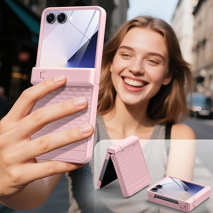 Magnetic for Samsung Galaxy Z Flip 7 Case [Hinge Protection＆Kickstand][Compatible with MagSafe][Built-in Screen Protector] Full-Body Military Protection Phone Case for Samsung Z Flip 7 Pink