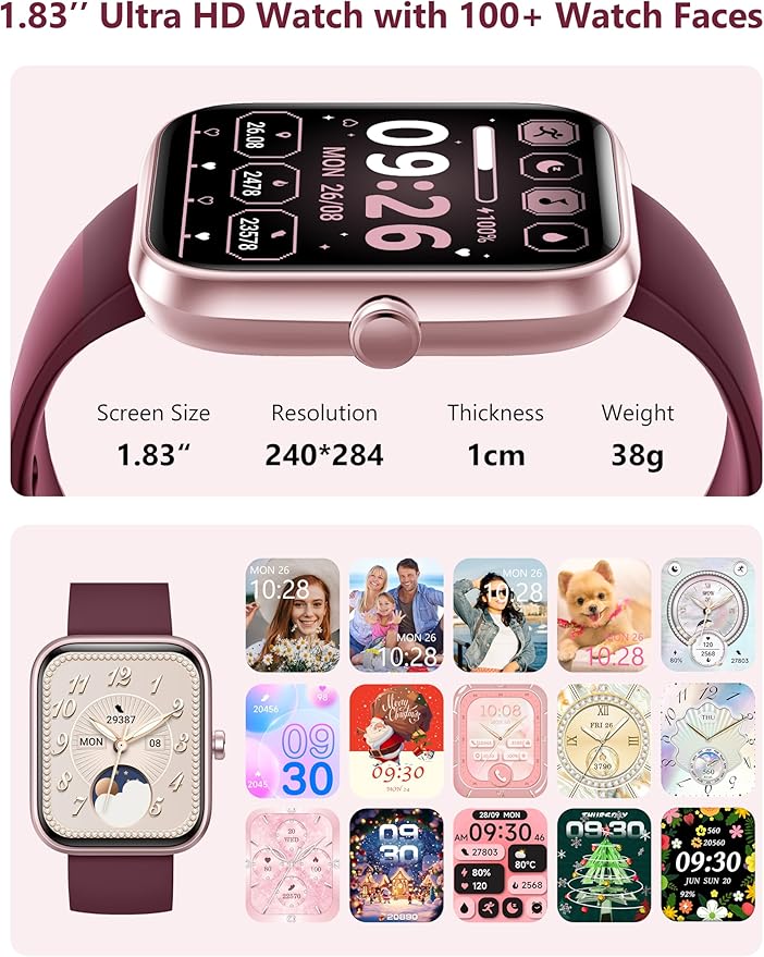 Smart Watch, 44mm Smartwatch Answer Make Calls, Alexa 1.83" Fitness Watch, IP68 Waterproof Fitness Tracker Women Men, Heart Rate/Sleep Monitor, 100+ Sports Pedometer Watch for Android & iOS Phone