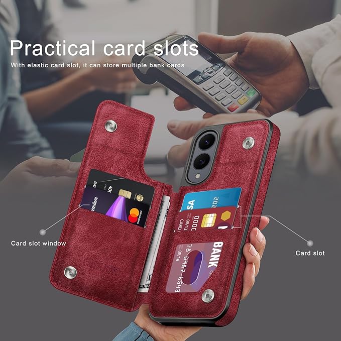DJDUCK Designed for Samsung Galaxy S25 Edge Case Wallet with Card Holder, [Magnetic Clasp Cover] [RFID Blocking Leather Protection] Shockproof Women Men Cases for Samsung S25 Edge Red