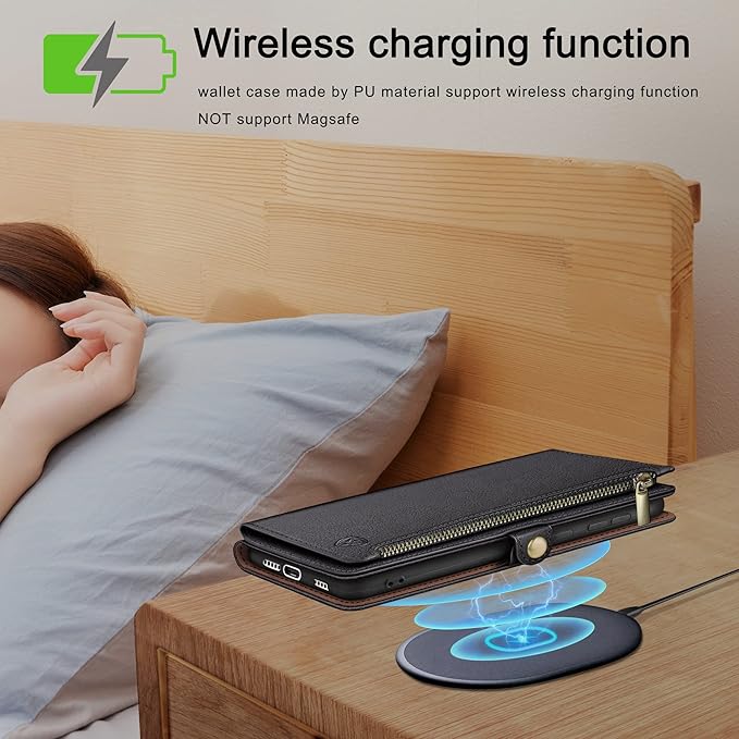 XcaseBar Compatible with iPhone 17 6.3" Wallet case with Zipper Credit Card Holder【RFID Blocking】,Flip Folio Book PU Leather Phone case Shockproof Cover Women Men for Apple 17 case Black