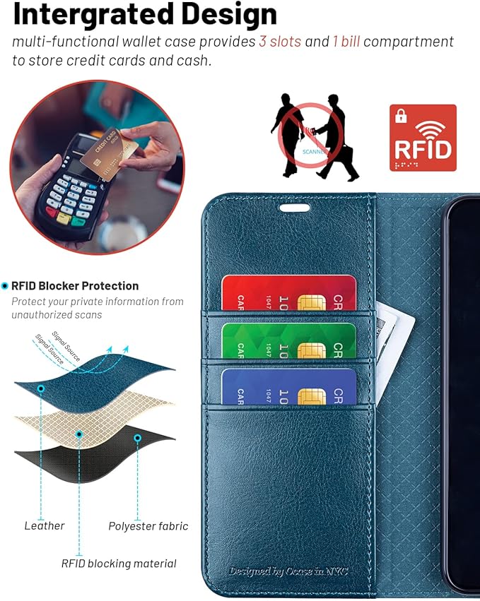 OCASE Compatible with Galaxy S23 5G Wallet Case, PU Leather Flip Folio Case with Card Holders RFID Blocking Kickstand [Shockproof TPU Inner Shell] Phone Cover 6.1 Inch (2023) -Peacock Blue