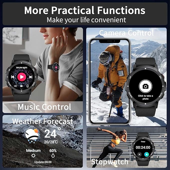 Military Smart Watches for Men Women, 1.43'' AMOLED Fitness Watch with Heart Rate/BP/Sleep Tracker, Step Counter, 110+ Sport Modes, Password, Waterproof Smart Watch for Android iPhone