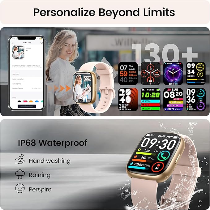 Smart Watch with Alexa Built-in, 1.83" HD Touchscreen Fitness Tracker with Bluetooth Calling, Fitness Watch with Heart Rate/Sleep Monitor/120+ Sports, IP68 Waterproof Smartwatch for Android iOS, Pink