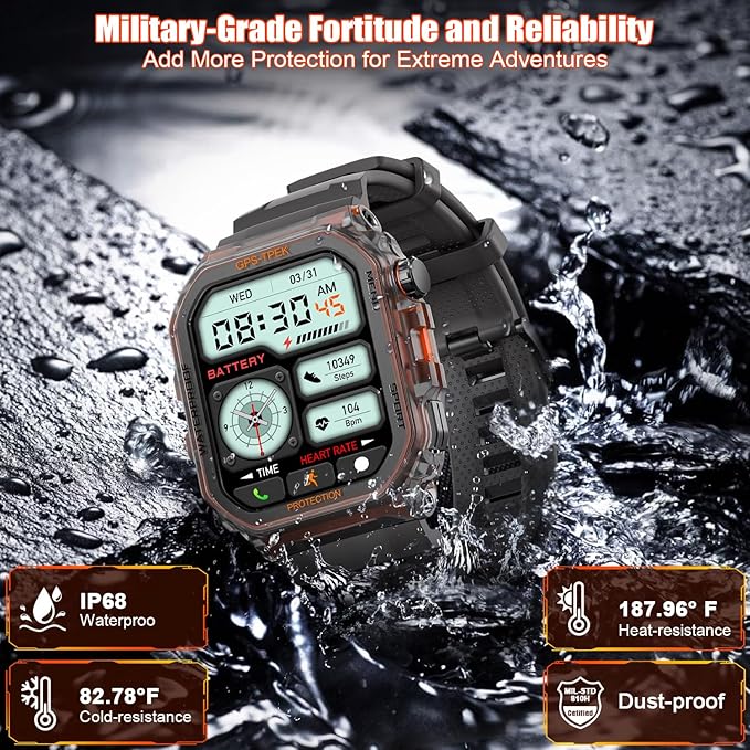 Military Smart Watches Built-in GPS, 100+ Sport Modes for Men with, Smartwatch for Android Phones and iPhone, 1.75" HD Screen Bluetooth Call 24/7 Heart Rate/Sleep/Stress