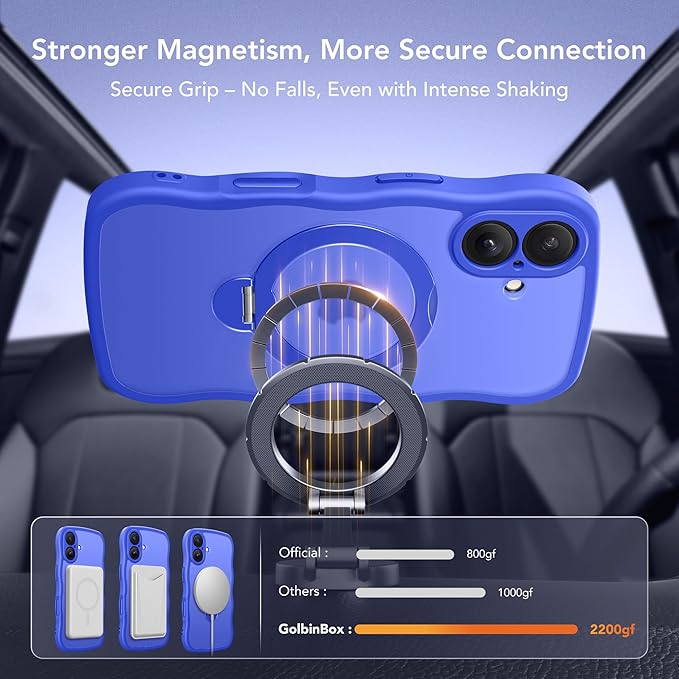 for iPhone 16 Plus Case,[Compatible with Magsafe][360° Spin Magnetic Stand][Military-Grade Protection][Camera Control][Cute Wave Edge]Translucent Matte Women Phone Cover for 16 Plus, Ultramarine