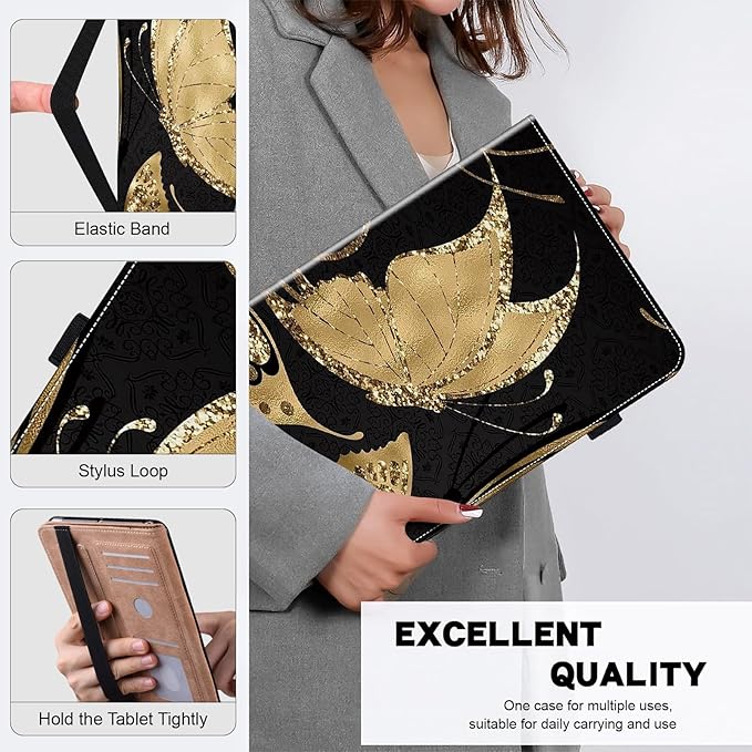 ALILANG Case for Samsung Galaxy Tab A9 Plus 11 Inch Case 2023 with Stylus, Shockproof Folding Stand Cover for Samsung Tab A9+ (SM-X210/X216/X218) Tablet Cases -Gold Butterfly