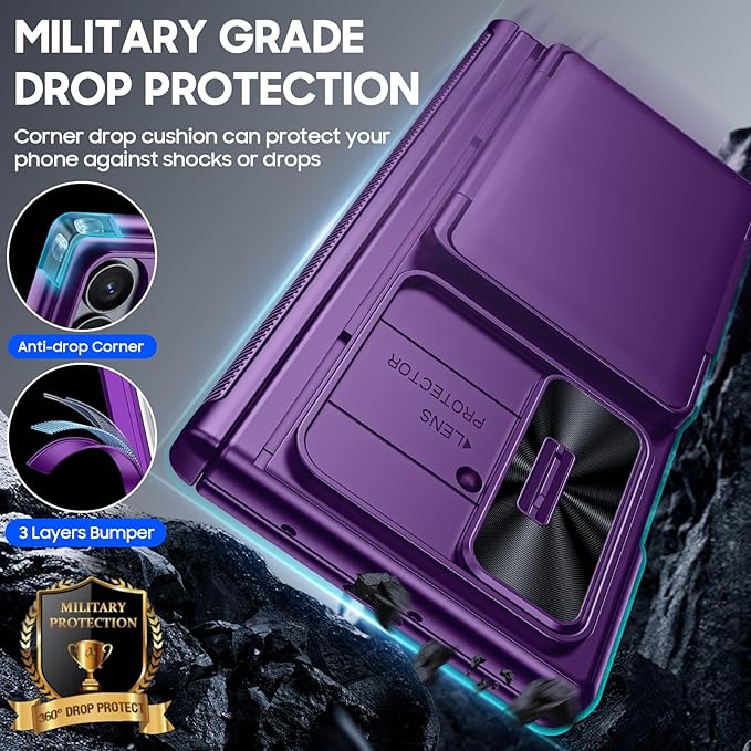 for Samsung Galaxy Z Fold 7 Case Wallet RFID [Cards Holder][Camera Cover][Kickstand] Full Body Shockproof Silicone Protective Phone Case for Galaxy Z Fold 7 Case(Purple)