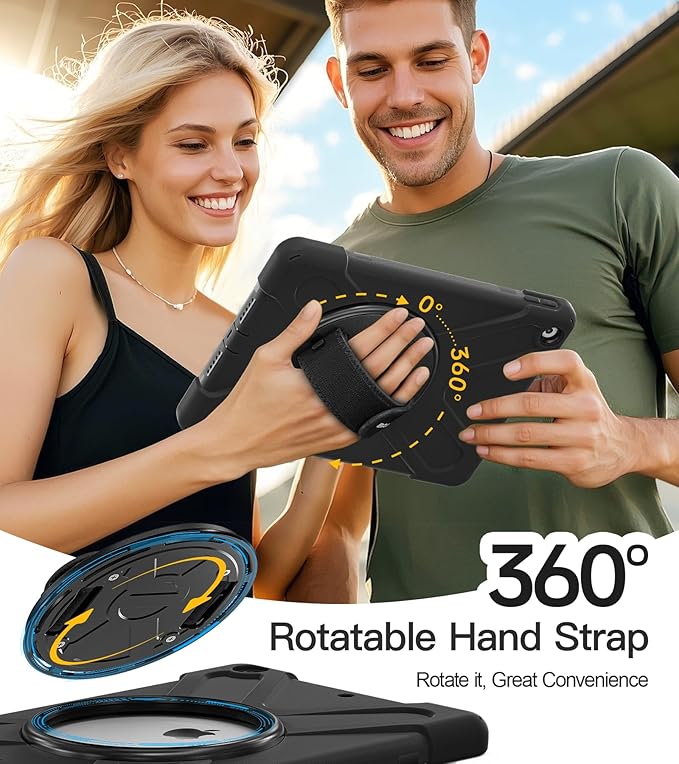 BRAECN for iPad 9th Generation Case, iPad 10.2 Case with Built in Screen Protector, Hand Strap, Swiveling Stand, Shoulder Straps, Heavy Duty Rugged Case for iPad 8th/7th Gen 10.2 Inch-Black