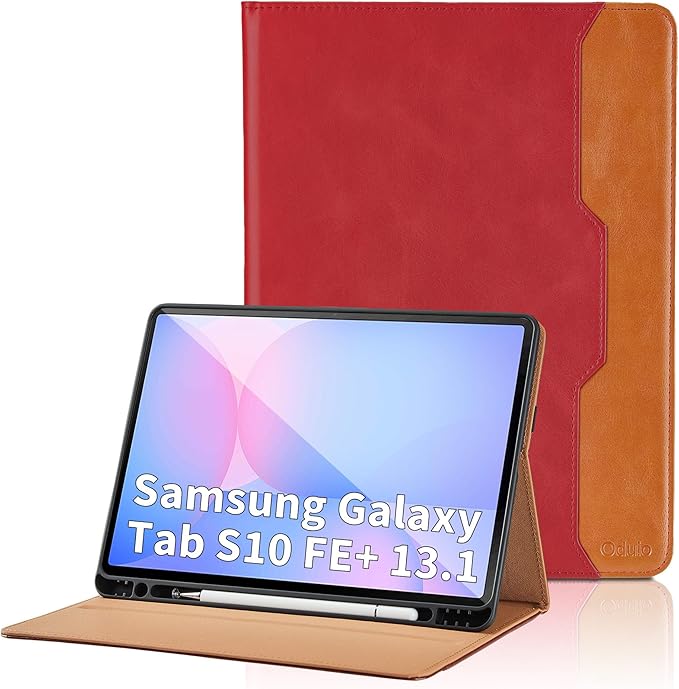 Case for Samsung Galaxy Tab S10 FE Plus 13.1-Inch 2025 - Model SM-X620/SM-X626B with S Pen Holder and Pocket, PU Leather Business Folio Stand Cover for Galaxy S10 FE+, Red