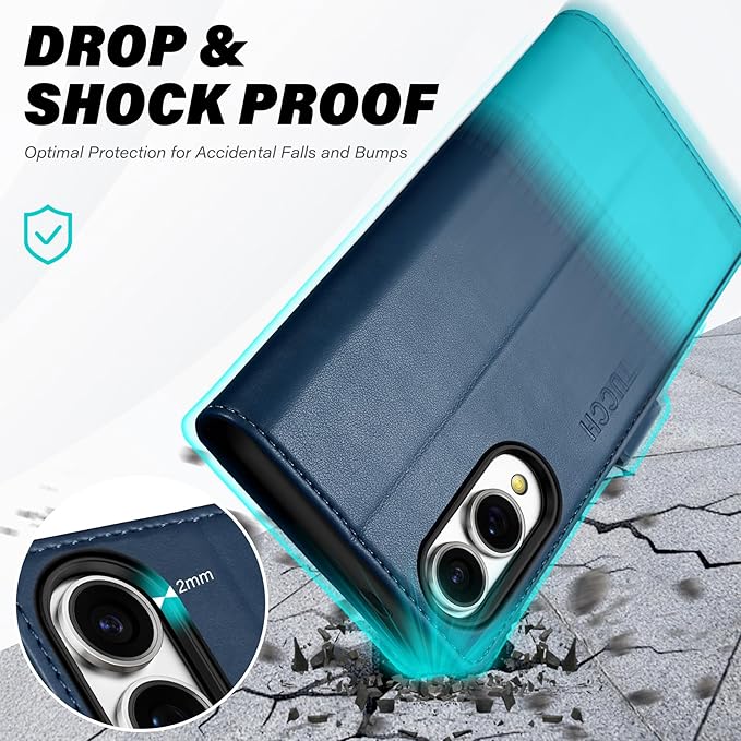 TUCCH Wallet Case for Galaxy S25 Edge 5G, Magnetic PU Leather Kickstand [RFID Blocking] 4 Card Slots Folio Cover with TPU Shockproof Inner Shell Compatible with Galaxy S25 Edge 6.7", Blue & Lake Blue