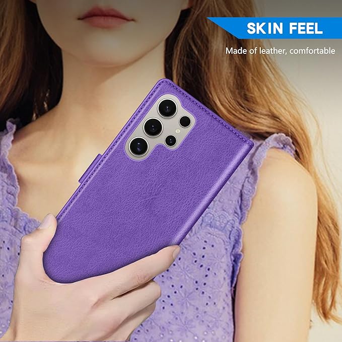 ZZXX for Samsung Galaxy S25 Ultra Wallet Case with [RFID Blocking] Card Slot Kickstand Magnetic Closure Leather Flip Fold Protective Phone Case for Galaxy S25 Ultra 5G Case Wallet(Purple-6.8 inch)