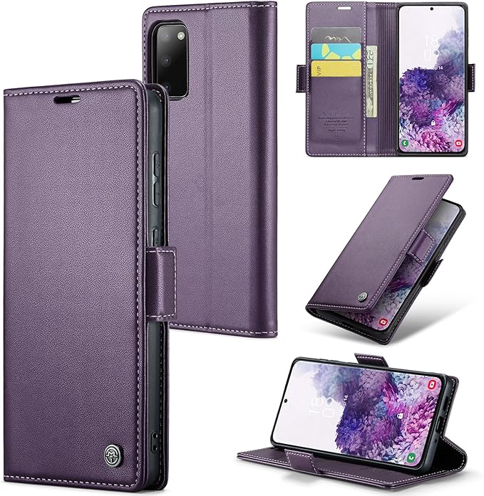Case for Samsung Galaxy S20 Wallet Case, RFID Blocking PU Leather Flip Folio Cover Card Holder Kickstand Shockproof Phone Case Compatible with Samsung Galaxy S20, Purple