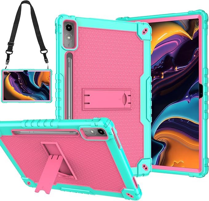 Case for Lenovo Tab P12 12.7 Inches Tablet Case,Heavy-Duty Drop-Proof Shockproof Hybrid Kids Protective Case for Lenovo tab P12/Xiaoxin Pad Pro 12.7" Tablet Case TB370FU/TB371FC (Green/Pink)