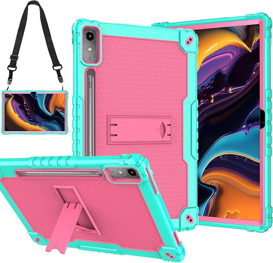 Case for Lenovo Tab P12 12.7 Inches Tablet Case,Heavy-Duty Drop-Proof Shockproof Hybrid Kids Protective Case for Lenovo tab P12/Xiaoxin Pad Pro 12.7" Tablet Case TB370FU/TB371FC (Green/Pink)