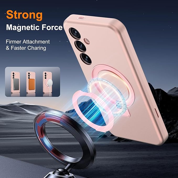 Designed for Samsung Galaxy S25 Case with Magnetic Ring Stand [Compatible with Mag-Safe][Military Grade Drop Protection][Build in Kickstand] Shockproof Galaxy S25 Phone Case 6.2",Rose Gold