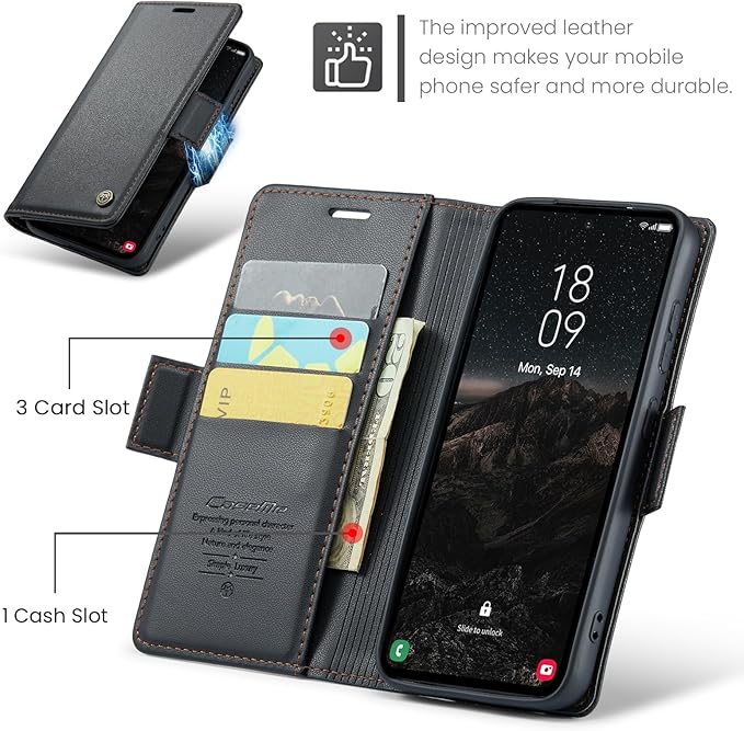 Case for Samsung Galaxy S24 Wallet Case, RFID Blocking PU Leather Flip Folio Cover Card Holder Kickstand Shockproof Phone Case Compatible with Samsung Galaxy S24, Black