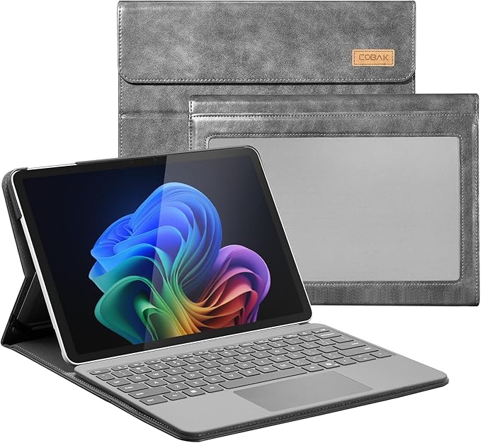 CoBak Case for Microsoft Surface Pro 12" (2025), Premium Business Cover with Multi-Angle Stand, Embedded Stylus Holder, Keyboard Support & Built-in Organizer – Tailored for Professionals,Cowhide Gray