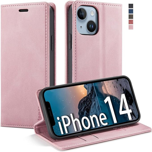 japezop iPhone 14 Case, iPhone 14 Wallet Case with [RFID Blocking] Card Holder Kickstand Magnetic,Leather Flip Case Wallet for iPhone 14 5G 6.1 Inch (Pink)