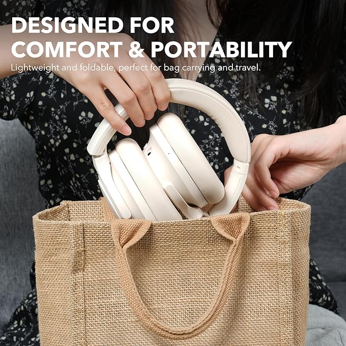 1Mii Y8+ Noise Cancelling Headphones Bluetooth, Wireless LDAC Hi-Res Audio, Custom EQ via App, 75H Playtime, Comfort Fit, Over Ear Headphones Foldable for Airplane Travel Home Office Cream White