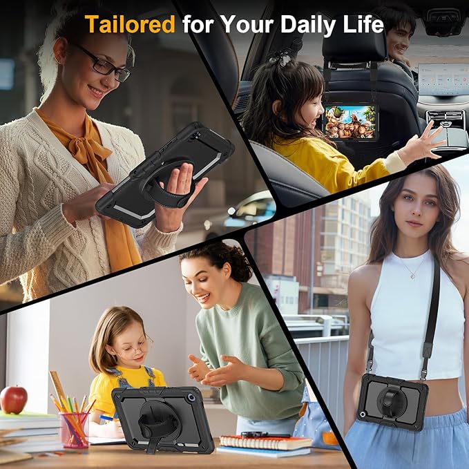 Case for Samsung Galaxy Tab A9+/A9 Plus 11 Inch 2023(SM-X210/X216/X218), Ubearkk Full-Body Drop Protection Case with Screen Protector, 360° Rotating Stand and Hand/Shoulder Strap, Black