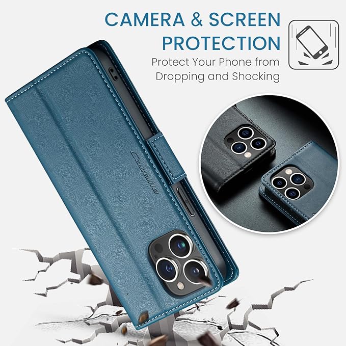 for iPhone 14 Pro Case, Premium PU Leather Wallet Case Flip Cover with [RFID Blocking][Card Holder][Stand Function] Shockproof Protective for iPhone 14 Pro 6.1 inch, Blue