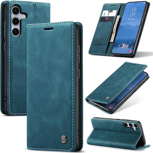 for Samsung Galaxy S25 Plus Case, Flip Wallet Leather Case with Card Holder Magnetic Closure Shockproof Kickstand Protective Phone Cases Cover for Galaxy S25 Plus, Blue-Green