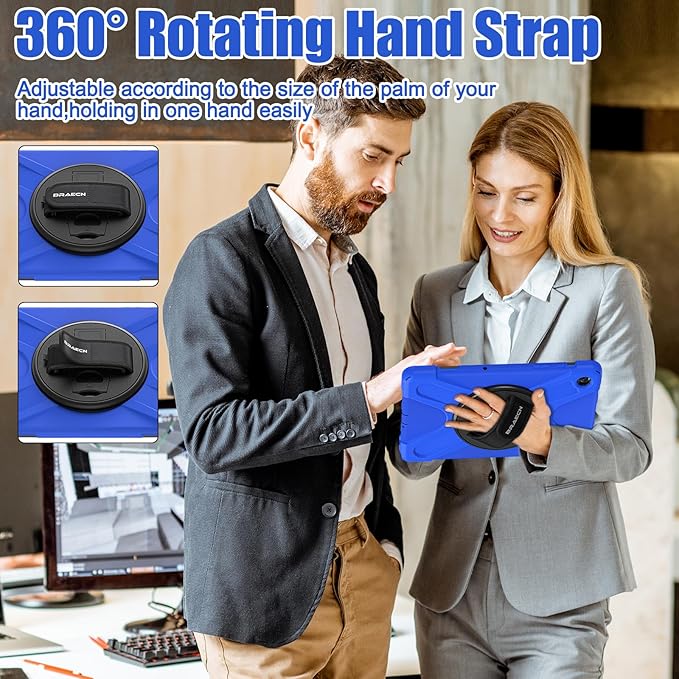 BRAECNstock Case for Samsung Galaxy Tab A9+ Plus 11 inch (SM-X210/X216/X218) Shockproof Protective Tab A9+ Kids Case with Screen Protector Pen Holder Rotating Hand Strap+Stand, Blue