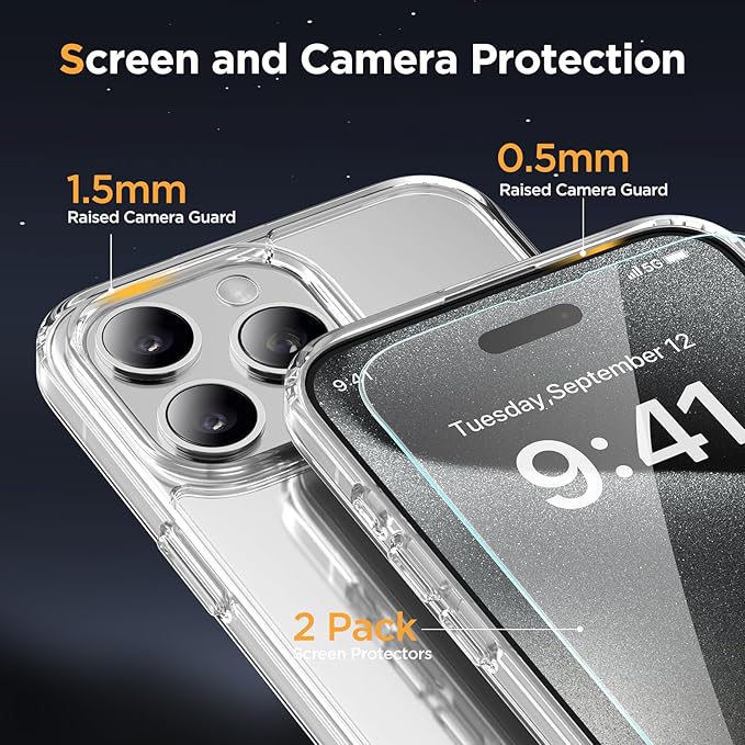 Miracase Magnetic for iPhone 15 Pro Max Case 6.7 inch (Compatible with MagSafe)（with 2X Screen Protectors） Military-Grade Protection, Anti-Fingerprint Translucent Matte Phone Cover, Clear