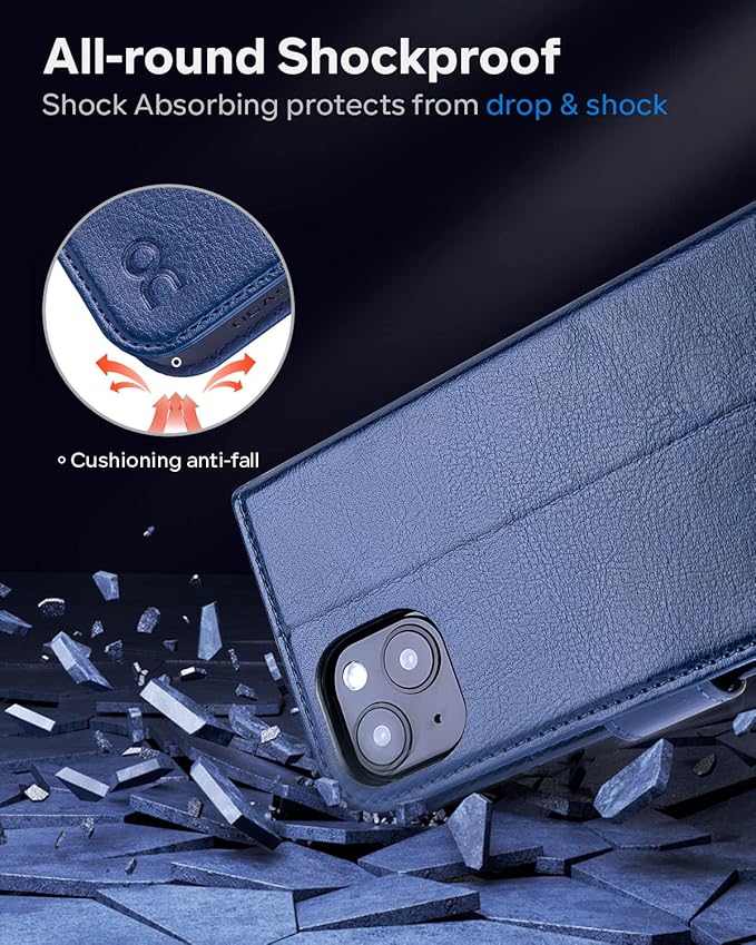 OCASE Compatible with iPhone 14 Wallet Case, PU Leather Flip Folio Case with Card Holders RFID Blocking Kickstand [Shockproof TPU Inner Shell] Phone Cover 6.1 Inch 2022 (Blue)