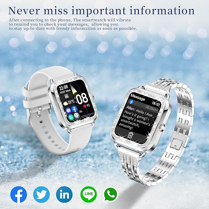Smart Watch for Women Diamonds(Answer/Make Call),1.29''HD Touch Screen Smart Watch Android,Fitness Tracker with Heart Rate/Blood Oxygen/Sleep Monitor,Waterproof Smartwatch 3 Strap (Diamond Silver)
