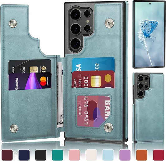 DJDUCK Designed for Samsung Galaxy S25 Ultra Case Wallet with Card Holder, [Magnetic Clasp Cover] [RFID Blocking Leather Protection] Shockproof Women Men Cases for Samsung S25 Ultra Sky Blue