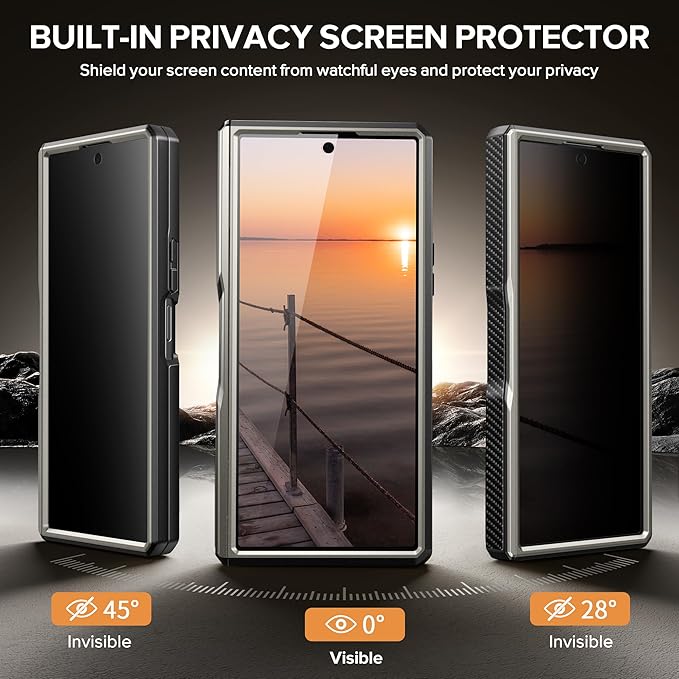 TONGATE for Galaxy Z Fold 7 Case with Privacy Screen Protector, [Compatible with MagSafe][Anti Spy] Shockproof Phone Case, Built-in Stand & Belt Clip & Hinge Cover for Samsung Z Fold 7 2025 8", Tigray