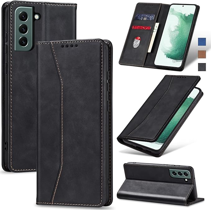 Jasonyu Flip Wallet Case for Samsung Galaxy S22 5G,Leather Magnetic Folio Cover with Card Holder,Kickstand - TPU Shockproof Durable Protective Phone Case,Black