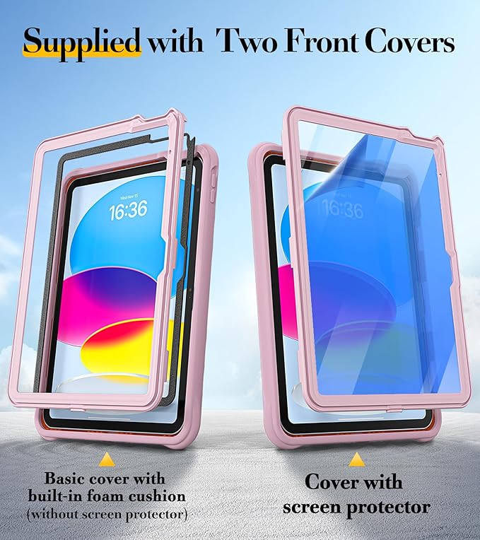 BRAECN Ripple Case for iPad (A16)11th/10th Generation 11/10.9 inch 2025/2022 Zinc Alloy Handle Ring Stand Protective Heavy Duty Screen Protector 360°Rotating 180°Folding Shoulder Strap Full-Body Cover
