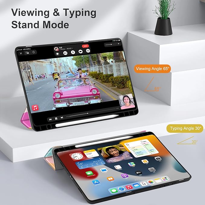 MEEgoodo Case for Samsung Galaxy Tab A9 Plus 11 inch Cover 2024 2023 with S Pen Holder, A9+ Smart Tablet Cases with Leather Trifold Stand+Soft TPU Back Shell+Smart Auto Wake/Sleep, Hand-Drawn Blossom